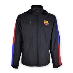 Two czarna kurtka w paski z Barçy. Czarne kurtki FC Barcelona, bez wzorów, sportowe, bez kaptura. Za 289.90 zł.