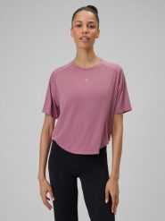 4F Koszulka do jogi regular szybkoschnąca damska - różowa L. Czerwone t-shirty sportowe 4f, l, bez wzorów, z dzianiny, bez ramiączek, na jogę i pilates. Za 129.99 zł.