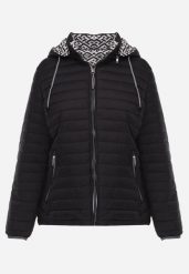 Czarna Dwustronna Kurtka Pikowana z Kapturem Zidila. Czarne kurtki Born2be, l, bez wzorów, z jeansu, sportowe, z kapturem. Za 89.99 zł.