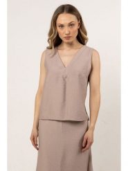Awama Bluzka w kolorze beżowym rozmiar: M. Brązowe bluzki Awama, m, bez wzorów, bez kołnierzyka, bez ramiączek. Za 99.99 zł.