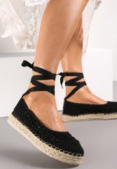 Czarne Wiązane Espadryle z Plecioną Platformą Shiete. Czarne espadryle Renee, z aplikacjami, bez obcasa, na platformie. W wyprzedaży za 119.99 zł.