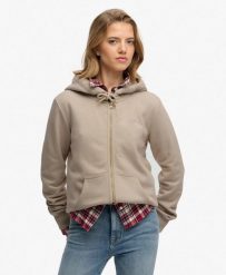 Superdry Damska bluza z kapturem Essential Logo Zip Half Brushed. Szare bluzy z kapturem Superdry, bez wzorów, z bawełny, z kapturem. Za 322.70 zł.