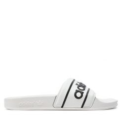 Klapki adidas. Białe klapki adidas, bez wzorów, sportowe, bez obcasa, bez zapięcia. Za 149.99 zł.