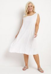 Biała Wiskozowa Sukienka o Pudełkowym Fasonie bez Rękawów Pleria. Białe sukienki Born2be, m, bez wzorów, z wiskozy, wizytowe, bez kołnierzyka, plus size, bez ramiączek, midi. Za 89.99 zł.