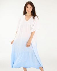 Cieniowana sukienka z lnem. Białe sukienki Unisono, l, bez wzorów, z tkaniny, bez kołnierzyka, bez ramiączek, mini. Za 269.00 zł.