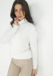 Biały Golf Wełniany Karle. Białe swetry Born2be, m, bez wzorów, z tkaniny, klasyczne, bez ramiączek. Za 34.99 zł.