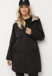 Czarna Kurtka Parka z Podpinanymi Rękawami i Kapturem ze Wstawkami w Kratę Kaithna. Czarne kurtki Born2be, l, bez wzorów, z jeansu, eleganckie. W wyprzedaży za 322.99 zł.