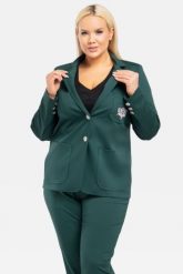 Żakiet WITO elegancki taliowany z ozdobną aplikacją butelkowa zieleń. Zielone marynarki i żakiety KARKO, plus size, z aplikacjami, z dzianiny, biznesowe, bez ramiączek. Za 159.50 zł.