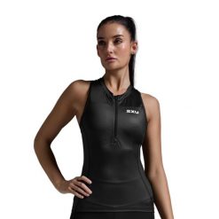 Tank top rowerowy damski 2XU Core Tri Tank. Czarne topy 2XU, l, bez wzorów, sportowe, bez kołnierzyka, bez ramiączek. Za 249.99 zł.