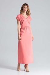 Koralowa Sukienka Maxi z Dekoltem V. Pomarańczowe sukienki Figl, l, bez wzorów, z elastanu, wizytowe, bez kołnierzyka, bez ramiączek, maxi. Za 289.00 zł.