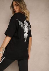 Czarna Koszulka T-shirt Ozdobiona Nadrukiem na Plecach Arilora. Czarne t-shirty Renee, l, bez wzorów, bez kołnierzyka, bez ramiączek. W wyprzedaży za 43.99 zł.