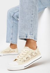 Beżowe Ażurowe Trampki z Cholewką Przed Kostkę Iilira. Brązowe trampki Born2be, z aplikacjami, boho, przed kostkę, bez zapięcia. W wyprzedaży za 46.74 zł.