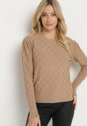 Ciemnobeżowy Sweter z Wiskozą Modalem i Ozdobnym Splotem Jaliti. Brązowe swetry Born2be, m, bez wzorów, z jeansu, wizytowe, bez ramiączek. W wyprzedaży za 67.99 zł.