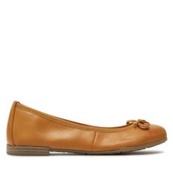 Baleriny Marco Tozzi. Brązowe baleriny Marco Tozzi, bez wzorów, bez obcasa, bez zapięcia. Za 159.99 zł.