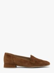 Brązowe mokasyny na niskim obcasie. Brązowe mokasyny Ryłko, bez wzorów, ze skóry. Za 399.99 zł.