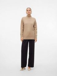 Vero Moda Sweter "Gold" w kolorze beżowym rozmiar: S. Brązowe swetry Vero Moda, s, bez wzorów, ze splotem, bez ramiączek. Za 87.81 zł.
