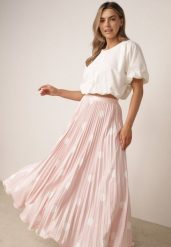 Różowa Rozkloszowana Spódnica w Stylu Retro Plisowana w Grochy Kasosa. Czerwone spódnice Born2be, na co dzień, m, bez wzorów, eleganckie, maxi, dopasowane. Za 119.99 zł.