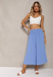 Niebieskie Spodnie Szerokie Luźne High Waist Inestria. Niebieskie jeansy Renee, l, bez wzorów, z jeansu, z podwyższonym stanem. W wyprzedaży za 29.99 zł.