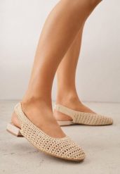Beżowe Balerinki Slingback VICES z Cholewką z Plecionki Lilinova. Brązowe baleriny Renee, bez wzorów, boho, bez obcasa, bez zapięcia. Za 99.99 zł.