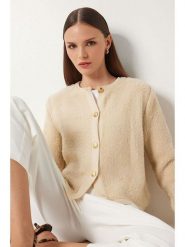 Happiness Istanbul Kardigan w kolorze beżowym rozmiar: onesize. Brązowe swetry Happiness Istanbul, bez wzorów, z wełny, bez ramiączek. Za 100.99 zł.