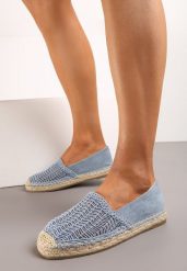 Niebieskie Wsuwane Espadryle na Płaskiej Podeszwie Ozdobione Plecionką z Juty Loracila. Niebieskie espadryle Born2be, bez wzorów, eleganckie, bez obcasa, na płaskiej podeszwie. W wyprzedaży za 46.74 zł.