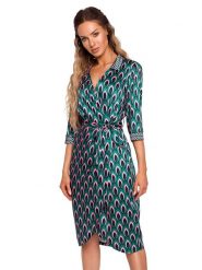 Made of emotion Sukienka w kolorze zielonym ze wzorem rozmiar: XL. Zielone sukienki Made Of Emotion, xl, bez wzorów, z asymetrycznym kołnierzem, bez ramiączek, midi, asymetryczne. Za 162.11 zł.