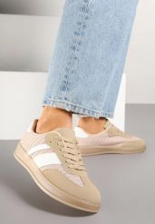 Ciemnobeżowe Klasyczne Sneakersy Tenisówki na Półprzezroczystej Podeszwie Niniel. Brązowe trampki Renee, bez wzorów, z jeansu, eleganckie, bez zapięcia. W wyprzedaży za 67.99 zł.