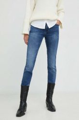 Mustang jeansy Jasmin Slim damskie medium waist. Niebieskie jeansy Mustang, bez wzorów, z bawełny. W wyprzedaży za 236.99 zł.