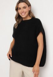 Czarny Sweter z Bawełną o Kroju Nietoperza Nilanissea. Czarne swetry Born2be, bez wzorów, z bawełny, biznesowe, bez ramiączek. W wyprzedaży za 144.49 zł.