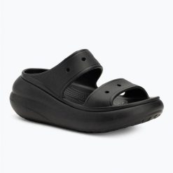 Klapki damskie Crocs Classic Crush Sandal. Czarne klapki Crocs, bez wzorów, sportowe, bez obcasa, bez zapięcia. Za 189.00 zł.