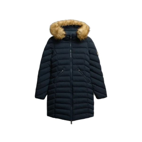 Parka dla kobiet Superdry Fuji. Niebieskie płaszcze Superdry, s, bez wzorów, z puchu, bez kaptura. Za 609.40 zł.