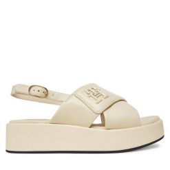 Sandały Tommy Hilfiger. Brązowe sandały Tommy Hilfiger, bez wzorów, bez obcasa, na koturnie, bez zapięcia. Za 339.99 zł.