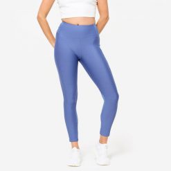 Legginsy fitness damskie Domyos. Czarne legginsy DOMYOS, bez wzorów, z elastanu, sportowe. Za 79.99 zł.