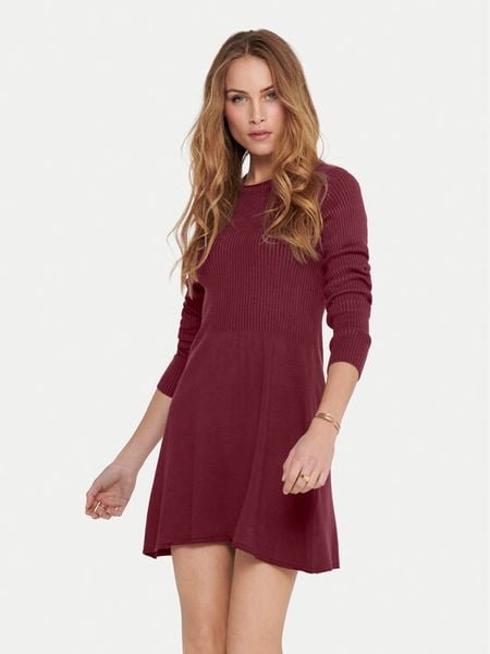 ONLY Sukienka dzianinowa Alma 15185761 Bordowy Regular Fit. Czerwone sukienki ONLY, m, bez wzorów, z dzianiny, bez kołnierzyka, bez ramiączek. Za 129.99 zł.