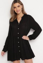 Czarna Koszulowa Sukienka w Stylu Boho z Rozkloszowanym Dołem Liorda. Czarne sukienki Born2be, l, bez wzorów, boho, bez kołnierzyka, bez ramiączek, mini, koszulowe. W wyprzedaży za 90.99 zł.