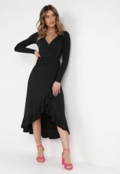 Czarna Sukienka Verial. Czarne sukienki Born2be, s, bez wzorów, z dzianiny, eleganckie, bez kołnierzyka, bez ramiączek, maxi, kopertowe. W wyprzedaży za 76.49 zł.