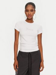 Juicy Couture T-Shirt Dot Ruched JCWCT24311 Biały Slim Fit. Białe t-shirty Juicy Couture, xxs, bez wzorów, bez kołnierzyka, bez ramiączek. Za 109.99 zł.