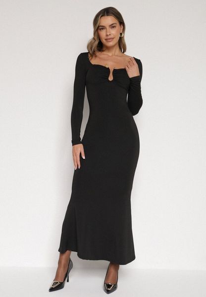 Czarna Koktajlowa Sukienka z Wiskozą i Metaliczną Ozdobą Refare. Czarne sukienki Born2be, na imprezę, s, z aplikacjami, z wiskozy, eleganckie, bez kołnierzyka, bez ramiączek, maxi. Za 129.99 zł.