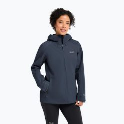 Kurtka przeciwdeszczowa damska Jack Wolfskin Wildbound 2L. Niebieskie kurtki Jack Wolfskin, l, bez wzorów, z materiału, bez kaptura. Za 569.99 zł.