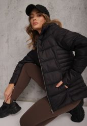 Czarna Pikowana Kurtka Przejściowa z Kapturem Learithra. Czarne kurtki Renee, l, bez wzorów, z jeansu, street, z kapturem. Za 119.99 zł.