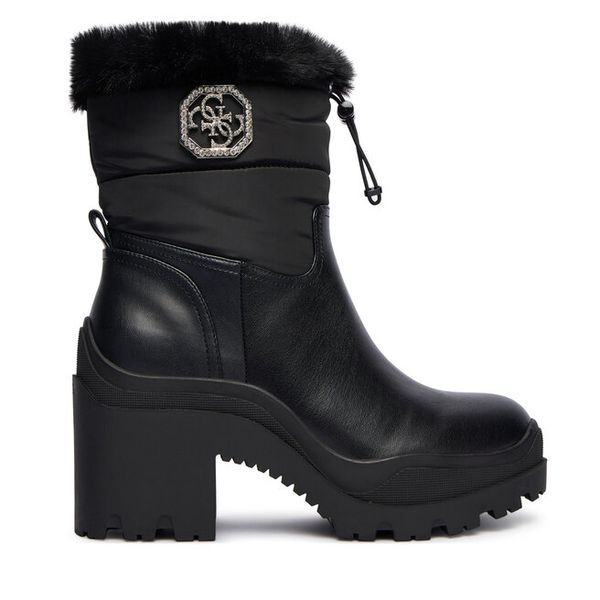 Botki Guess. Czarne botki Guess, z aplikacjami, bez obcasa, na słupku, bez zapięcia. Za 589.99 zł.