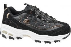 Buty sportowe Sneakersy damskie, Skechers D'Lites. Czarne buty treningowe Skechers, bez wzorów, z materiału, przed kostkę, bez zapięcia, trekkingowe. Za 309.99 zł.