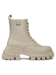 Tommy Jeans Trapery Tjw Chunky Leather Boot EN0EN02503 Beżowy. Brązowe traperki Tommy Jeans, bez wzorów, z jeansu, bez obcasa, bez zapięcia. Za 799.99 zł.