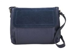 Torebka skórzana z zamszową klapką - Granatowa. Niebieskie torby na laptopa Barberinis, bez wzorów, ze skóry, na ramię, zamszowe. Za 177.99 zł.