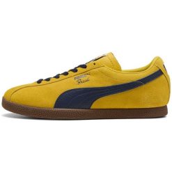 Buty sportowe Puma Brasil Lth. Żółte buty treningowe Puma, bez wzorów, z zamszu, bez zapięcia. Za 590.00 zł.