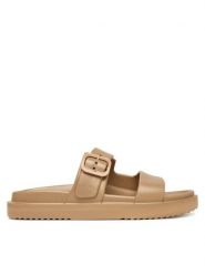 Tommy Hilfiger Klapki Double Strap FW0FW09114 Beżowy. Brązowe klapki Tommy Hilfiger, bez wzorów, z syntetyku, bez obcasa, bez zapięcia. Za 209.99 zł.