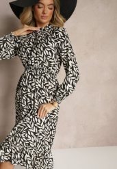 Czarna Rozkloszowana Sukienka z Gumką w Talii Zdobiona Falbankami Ridirina. Czarne sukienki Renee, na co dzień, m, z aplikacjami, eleganckie, bez kołnierzyka, bez ramiączek, midi, rozkloszowane. W wyprzedaży za 83.99 zł.