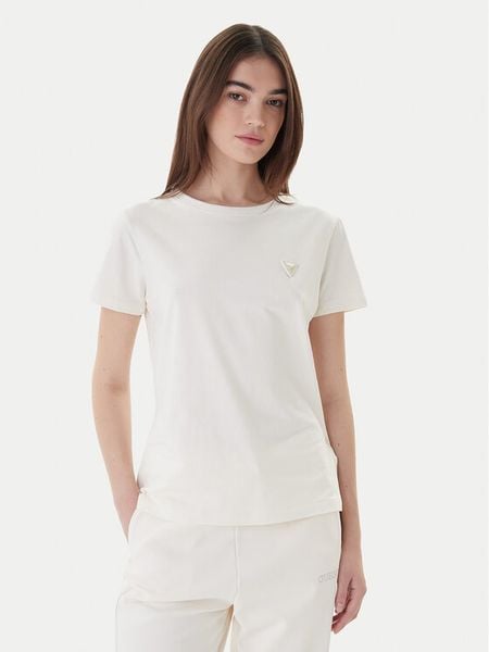 Guess T-Shirt V4YI09 J1314 Biały Regular Fit. Białe t-shirty Guess, xxs, z aplikacjami, z bawełny, bez kołnierzyka, bez ramiączek. Za 131.99 zł.