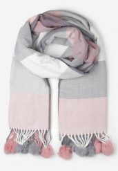 Różowy Prostokątny Szalik z Kolorowymi Pomponami Komo. Czerwone szaliki i kominy Born2be, bez wzorów, z bawełny. Za 39.99 zł.