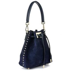 Worek skórzany granatowy U20. Niebieskie torebki klasyczne z aplikacjami, ze skóry, eleganckie, na ramię, małe, bez dodatków. Za 269.99 zł.